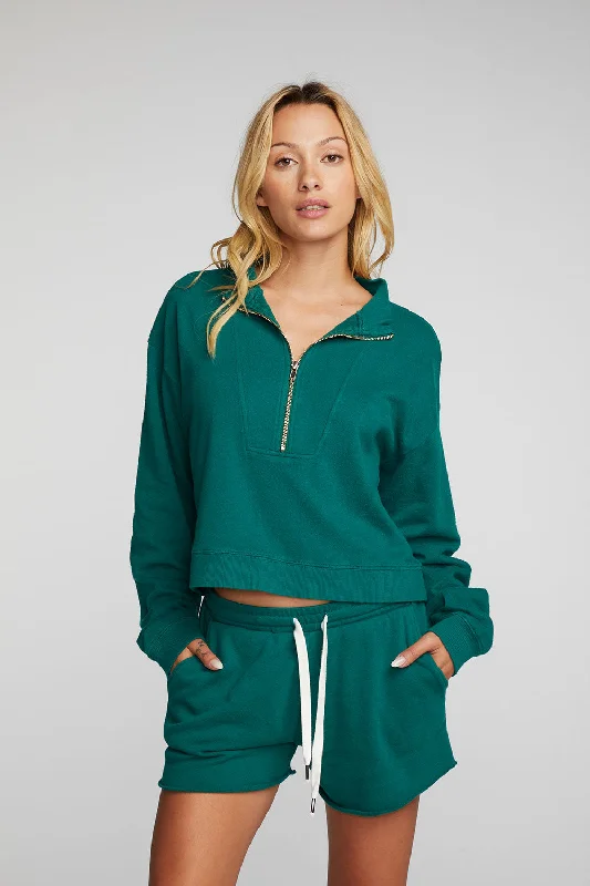 Cotton Fleece Half Zip Up Pullover with Rib