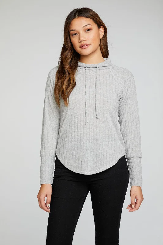 Poor Boy Rib Long Sleeve Funnel Neck Raglan Shirttail Pullover