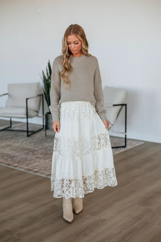 Serene Lace Maxi Skirt - Cream