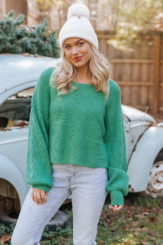 Avery Ribbed Boat Neck Sweater - Green