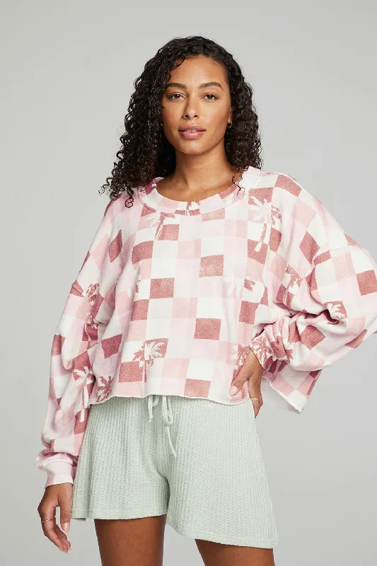 Checkered Palms Print Pullover