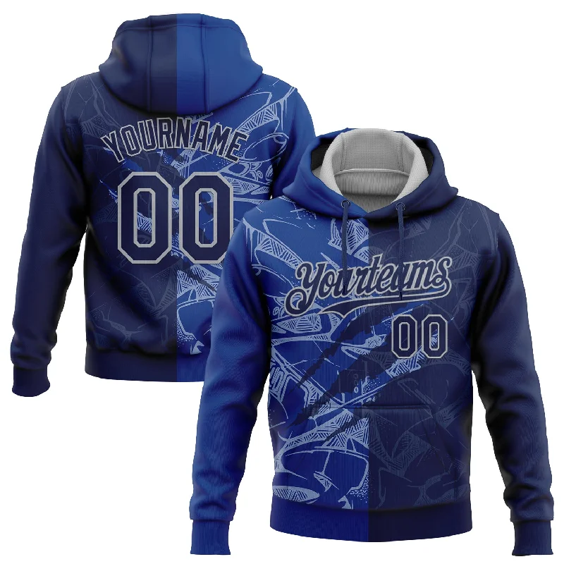 Custom Stitched Graffiti Pattern Navy Royal-Gray 3D Scratch Sports Pullover Sweatshirt Hoodie