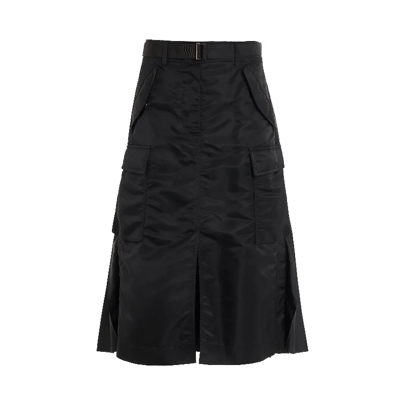 Nylon Twill Skirt with Pockets in Black