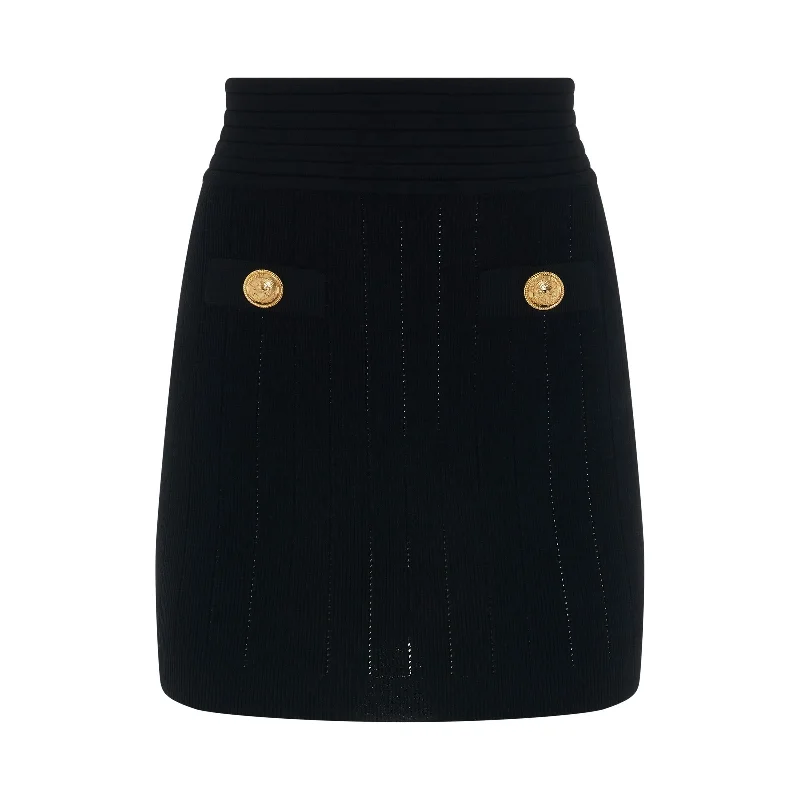 2 Button Short Knitted Skirt in Black