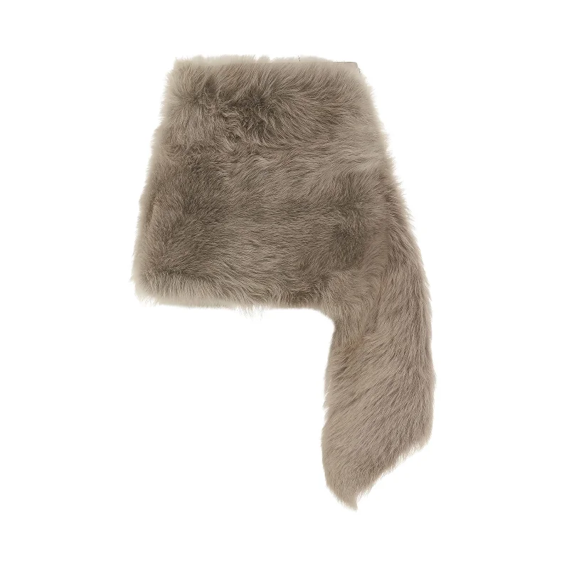 Shearling Mini Skirt in Grey/Taupe