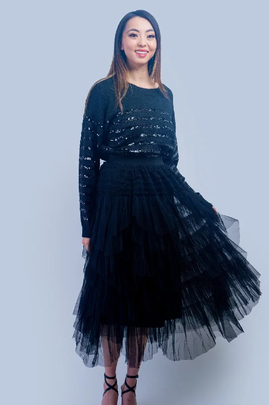 Black Tiered Ruffle Tulle Skirt