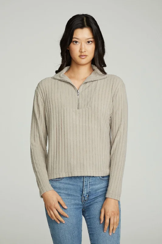 Zip Up Mock Neck Long Sleeve Pullover