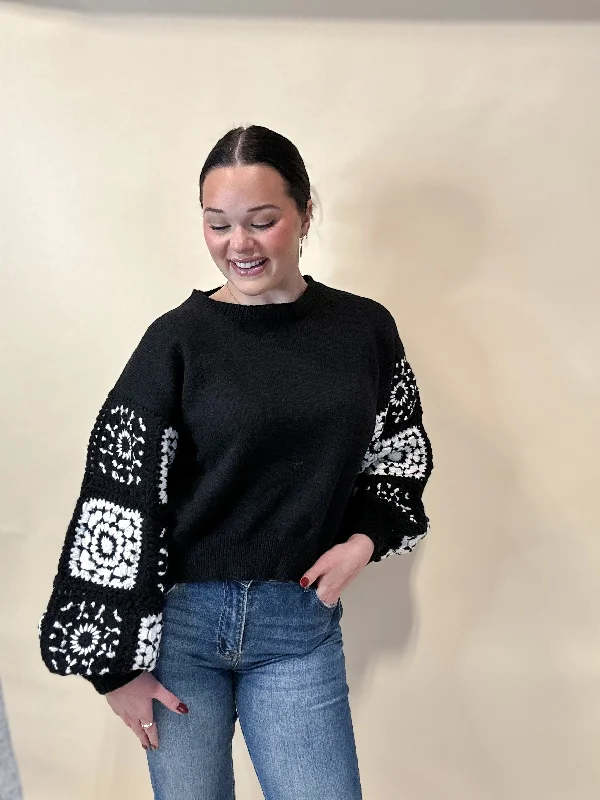 Black Granny Crochet Sweater