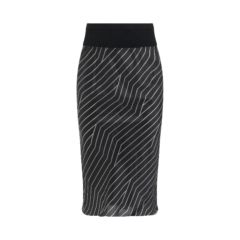 Woven Knee Bias Skirt in Black/Pearl