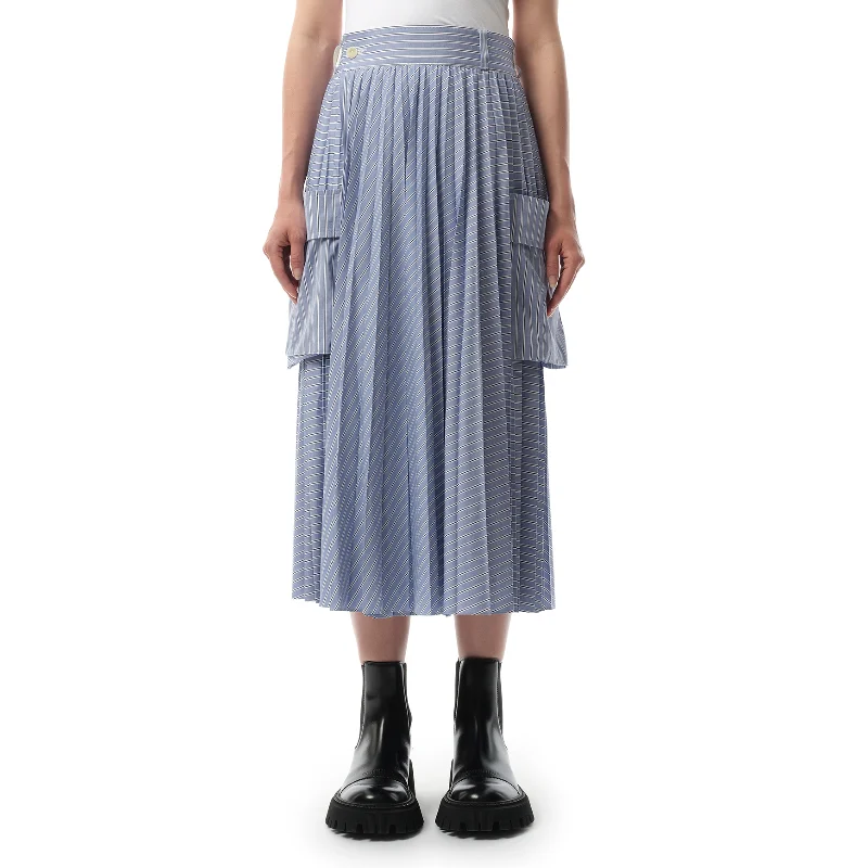 Cotton Poplin Stripe Skirt in Light Blue