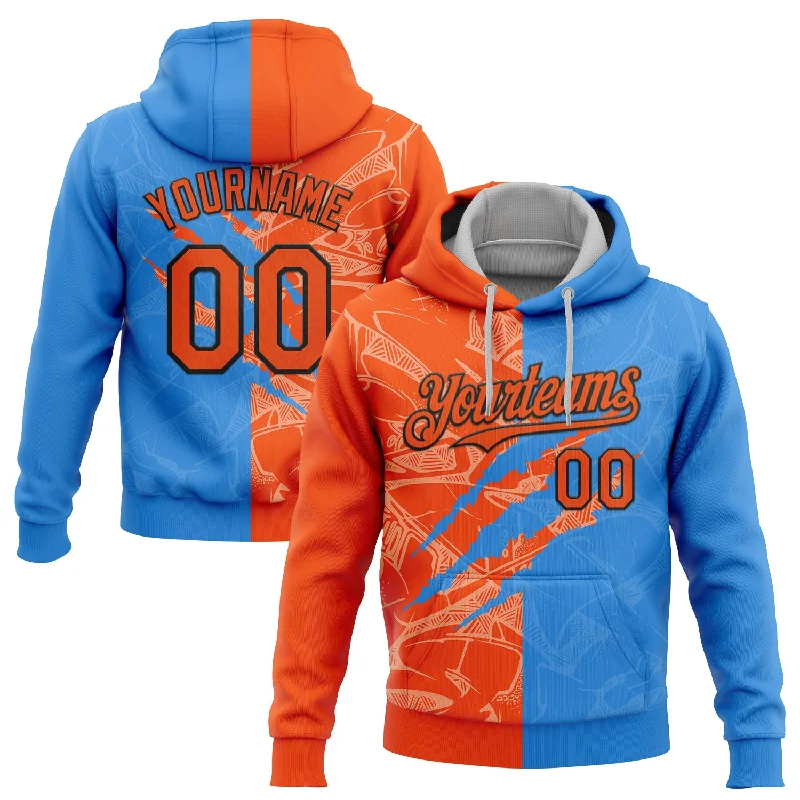 Custom Stitched Graffiti Pattern Orange Powder Blue-Black 3D Scratch Sports Pullover Sweatshirt Hoodie