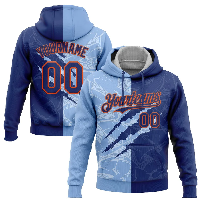 Custom Stitched Graffiti Pattern Royal Light Blue-Orange 3D Scratch Sports Pullover Sweatshirt Hoodie