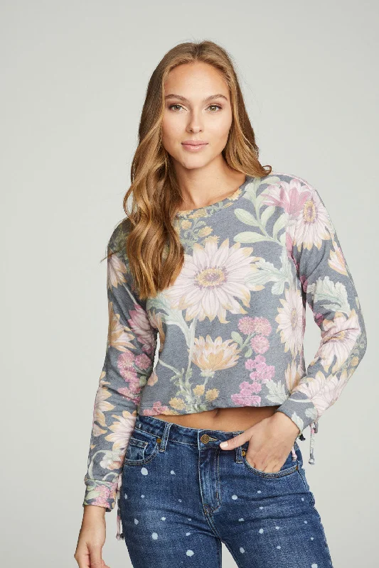 Drawstring Shirred Long Sleeve Cropped Pullover