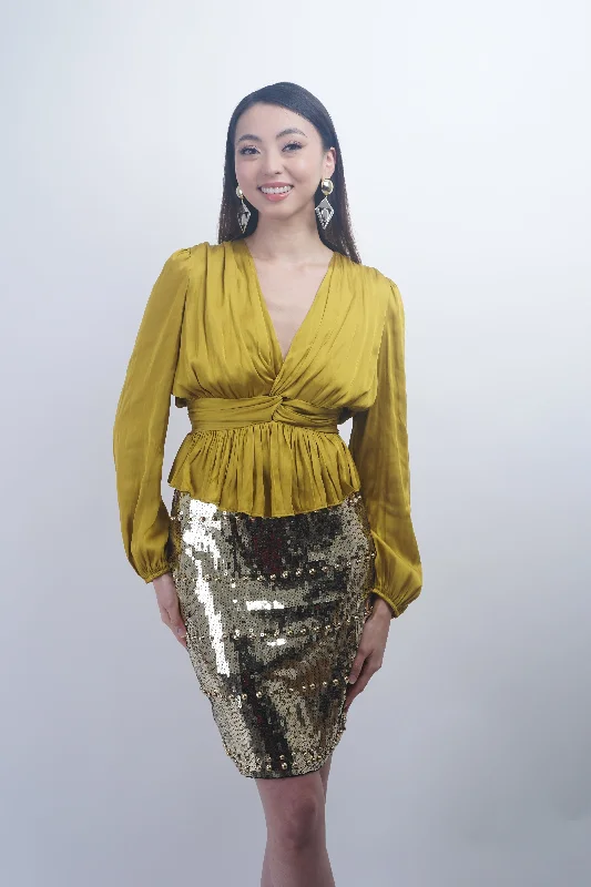 Gold Sequin Round Stud Pencil Skirt