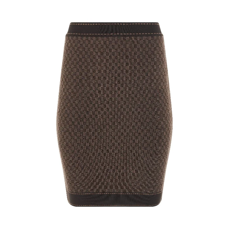 Mini Monogram Knitted Knee Skirt in Brown