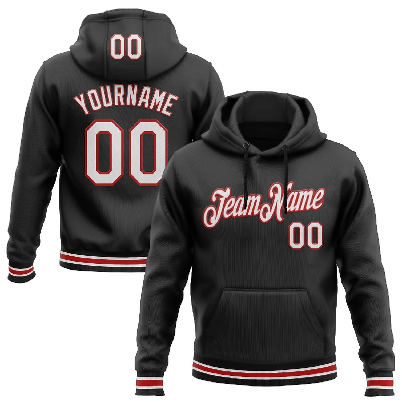 Custom Stitched Black White-Red Sports Pullover Sweatshirt Hoodie