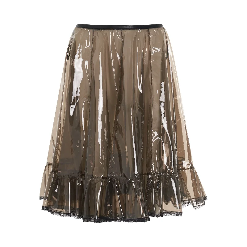 Lace Detail Flared PVC Skirt in Black