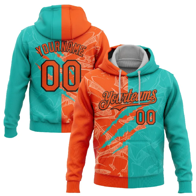 Custom Stitched Graffiti Pattern Orange Aqua-Black 3D Scratch Sports Pullover Sweatshirt Hoodie