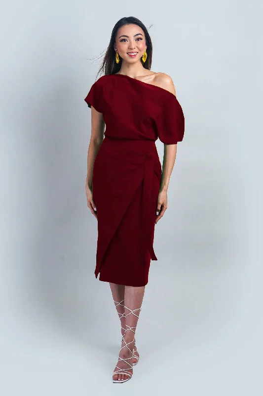 PREORDER Burgundy Misha Wrapped Midi Skirt