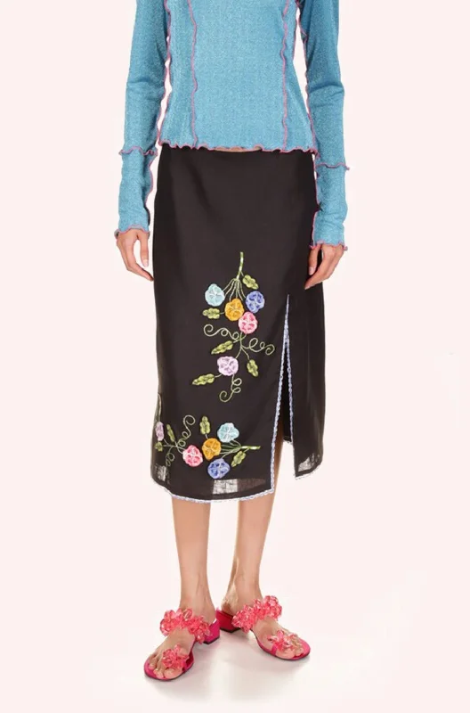 3-D Pansy Embroidered on Linen Skirt