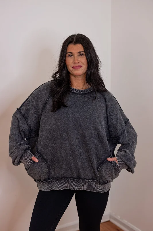 Comfy Favorite Washed Black Pullover