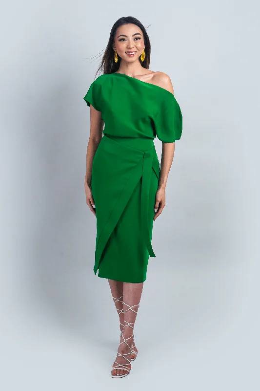 Green Misha Wrapped Midi Skirt