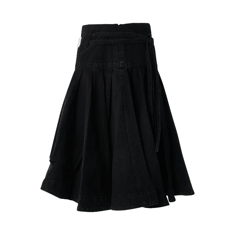 Flare Denim Long Skirt in Black