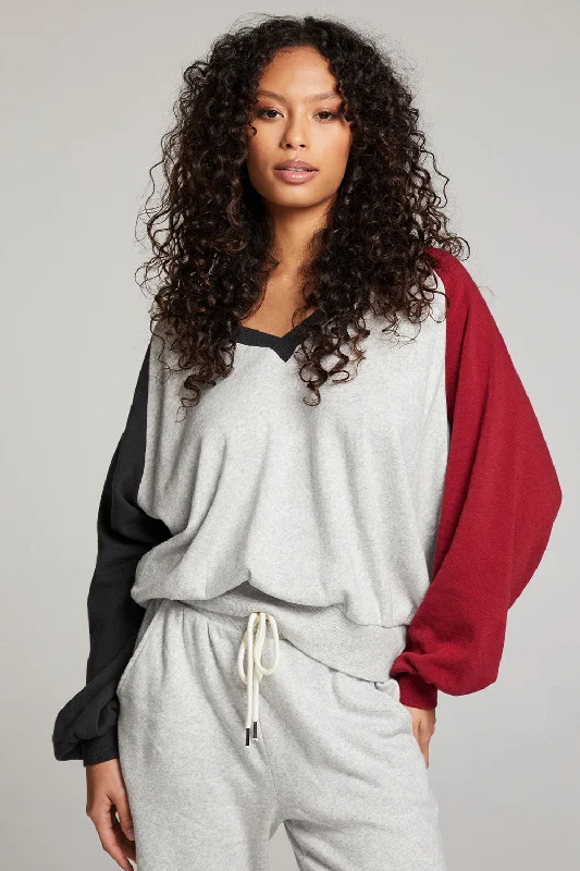 Hannah Fire Color Block V Neck Pullover