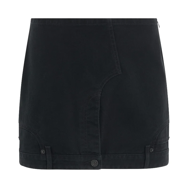 Upside Down Denim Mini Skirt in Black