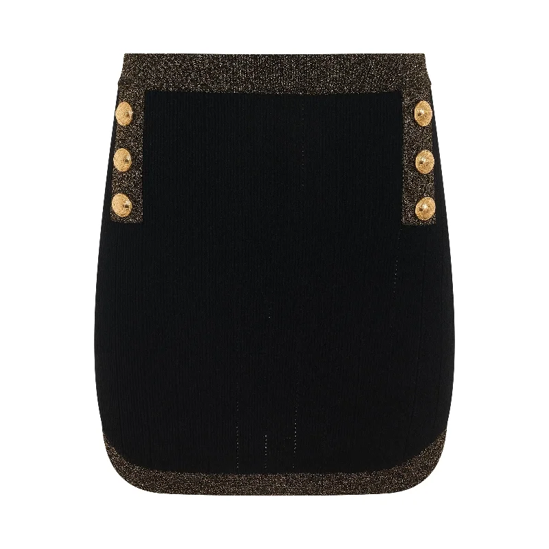 6 Button Golden Edge Knit Short Skirt in Black/Gold