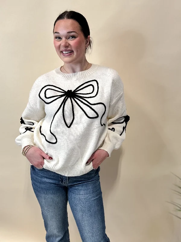 Black and Cream Bow Sweater