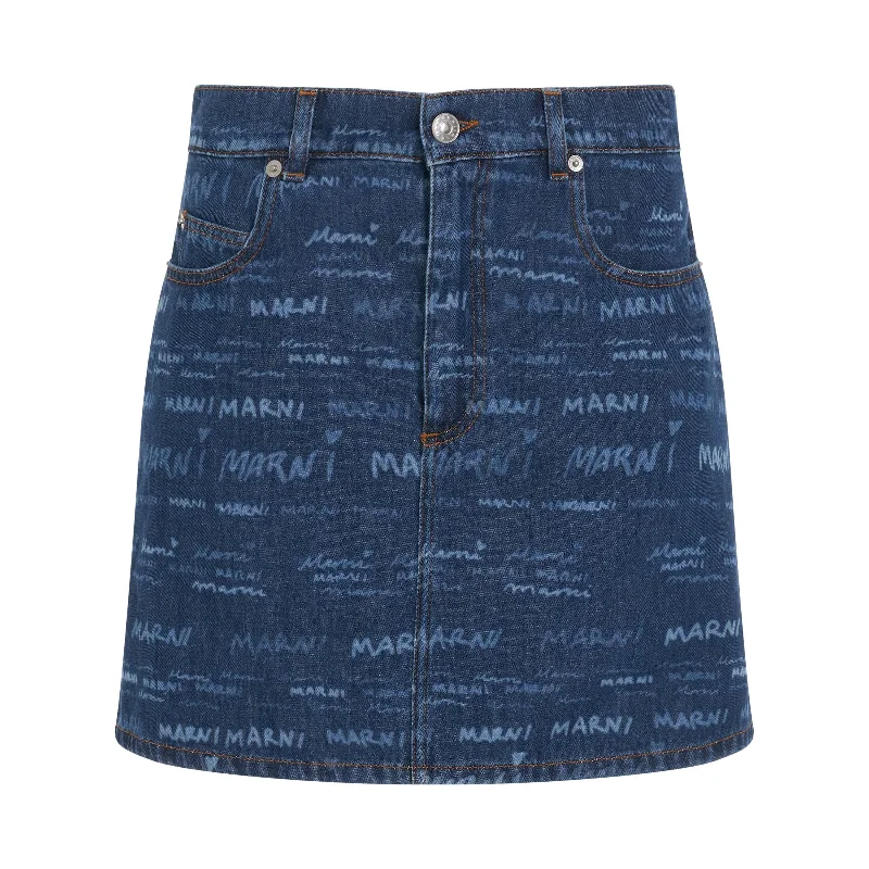 All Over Logo Skirt in Iris Blue