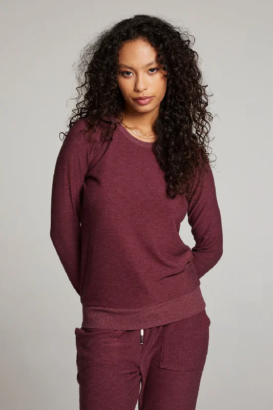 Wine Red Long Sleeve Raglan Pullover