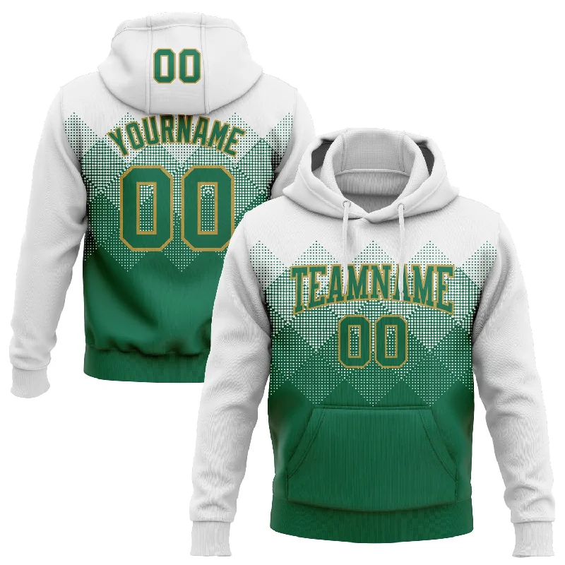 Custom Stitched White Kelly Green-Old Gold 3D Pattern Design Gradient Square Shape Sports Pullover Sweatshirt Hoodie