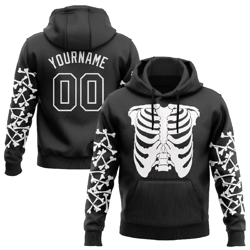 Custom Stitched Black White 3D Skull Fashion Sports Pullover Sweatshirt Hoodie