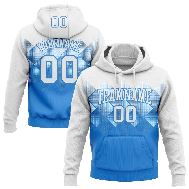 Custom Stitched White Powder Blue 3D Pattern Design Gradient Square Shape Sports Pullover Sweatshirt Hoodie