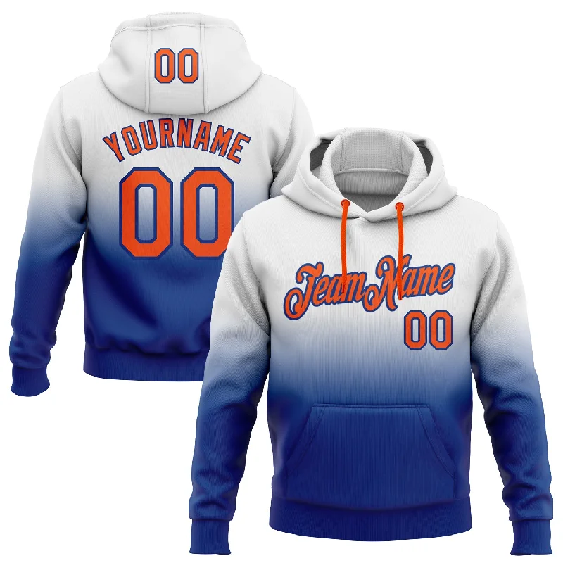 Custom Stitched White Orange-Royal Fade Fashion Sports Pullover Sweatshirt Hoodie