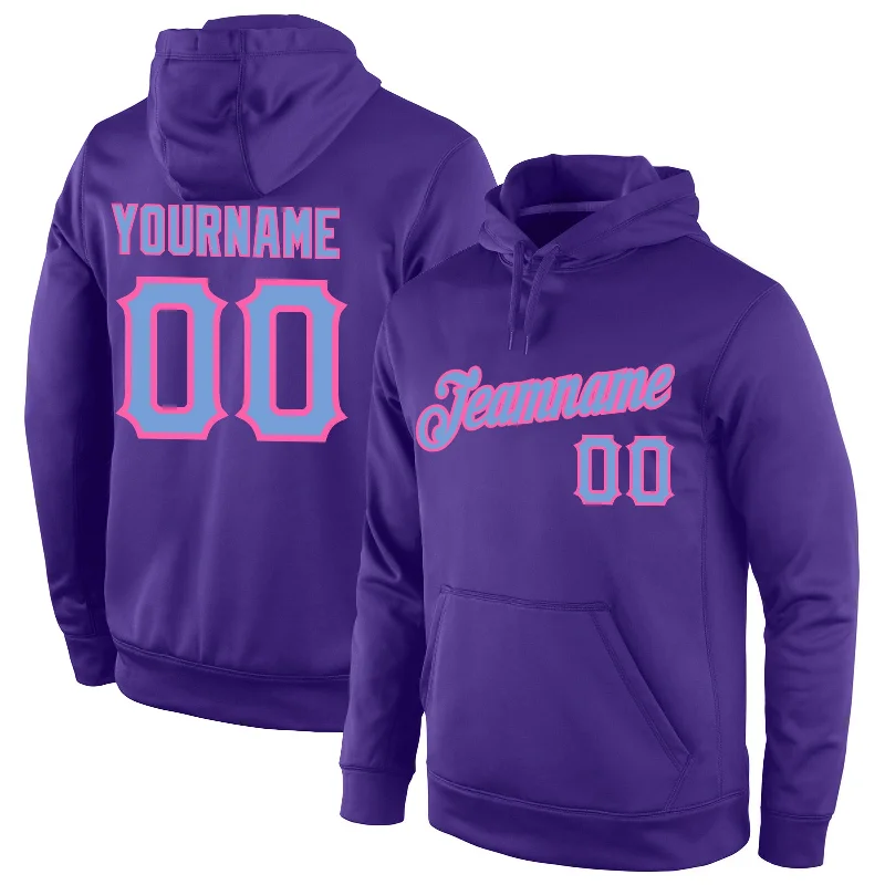 Custom Stitched Purple Light Blue-Pink Sports Pullover Sweatshirt Hoodie