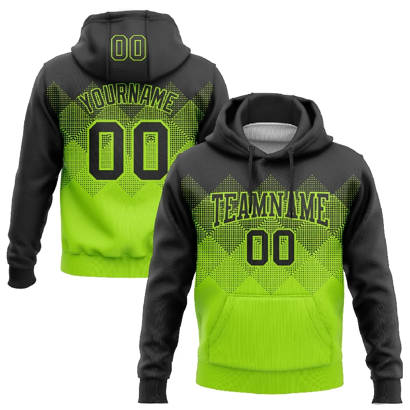 Custom Stitched Black Neon Green 3D Pattern Design Gradient Square Shape Sports Pullover Sweatshirt Hoodie