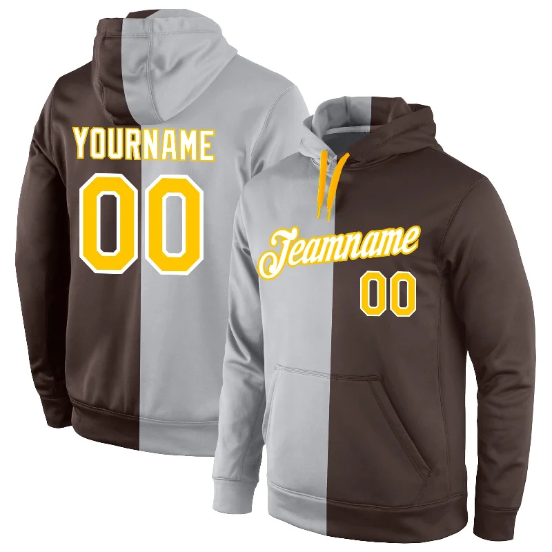 Custom Stitched Gray Gold-Brown Split Fashion Sports Pullover Sweatshirt Hoodie