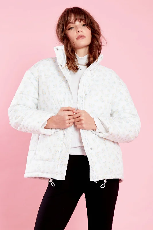 Frankie Floral Puffer Jacket - Cream