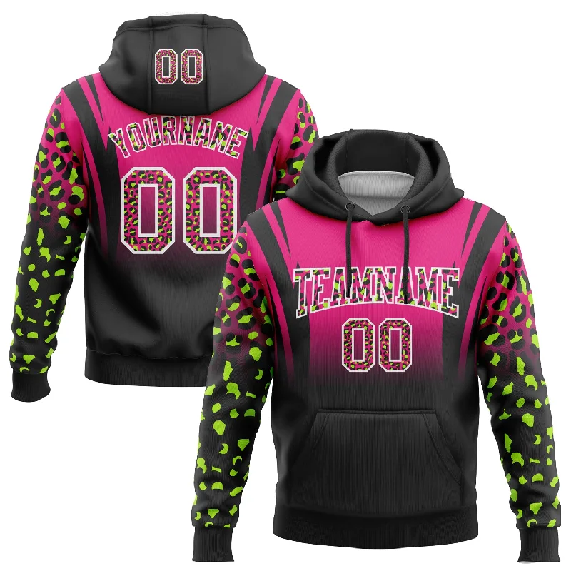 Custom Stitched Hot Pink Black-White Fade Fashion Leopard Print Sports Pullover Sweatshirt Hoodie