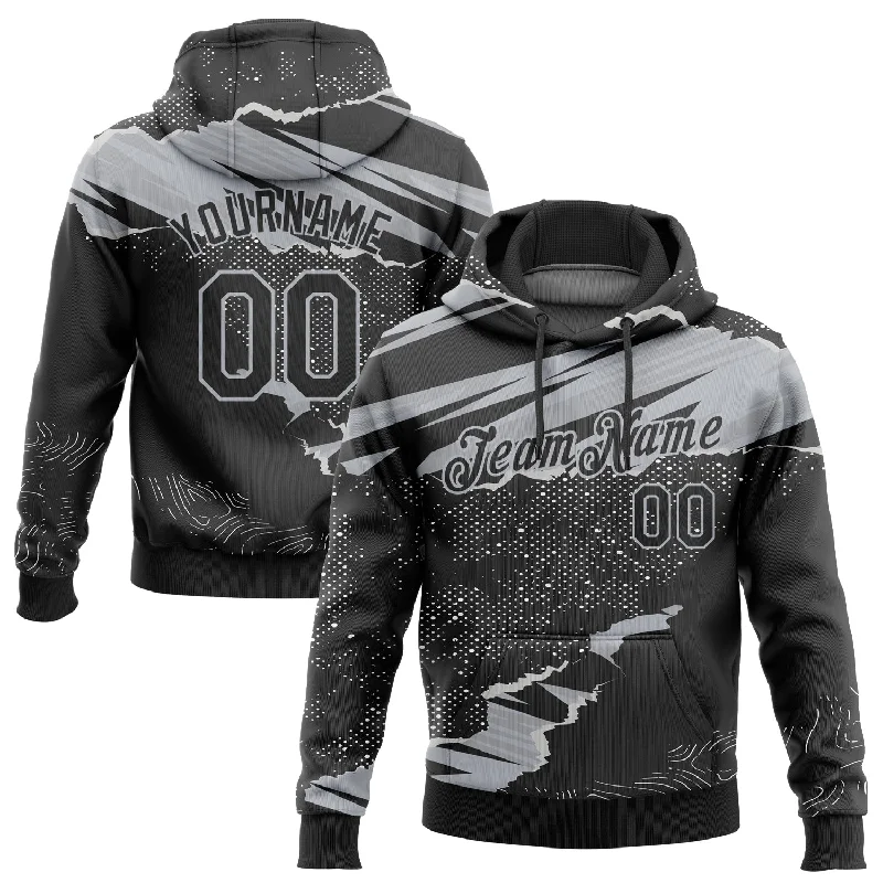 Custom Stitched Black Gray 3D Pattern Design Torn Paper Style Sports Pullover Sweatshirt Hoodie