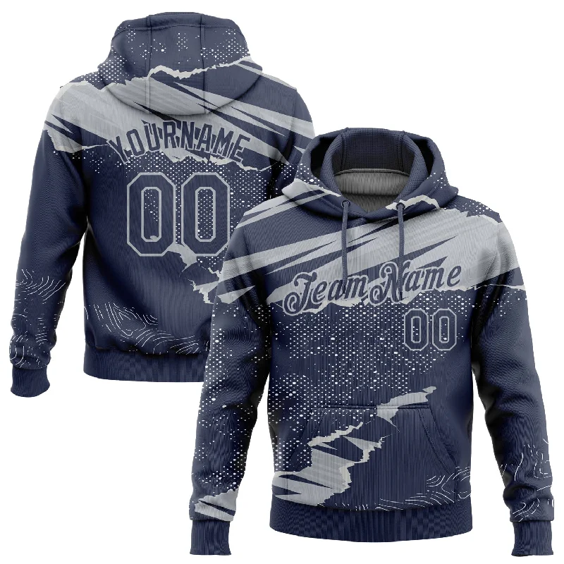 Custom Stitched Navy Gray 3D Pattern Design Torn Paper Style Sports Pullover Sweatshirt Hoodie