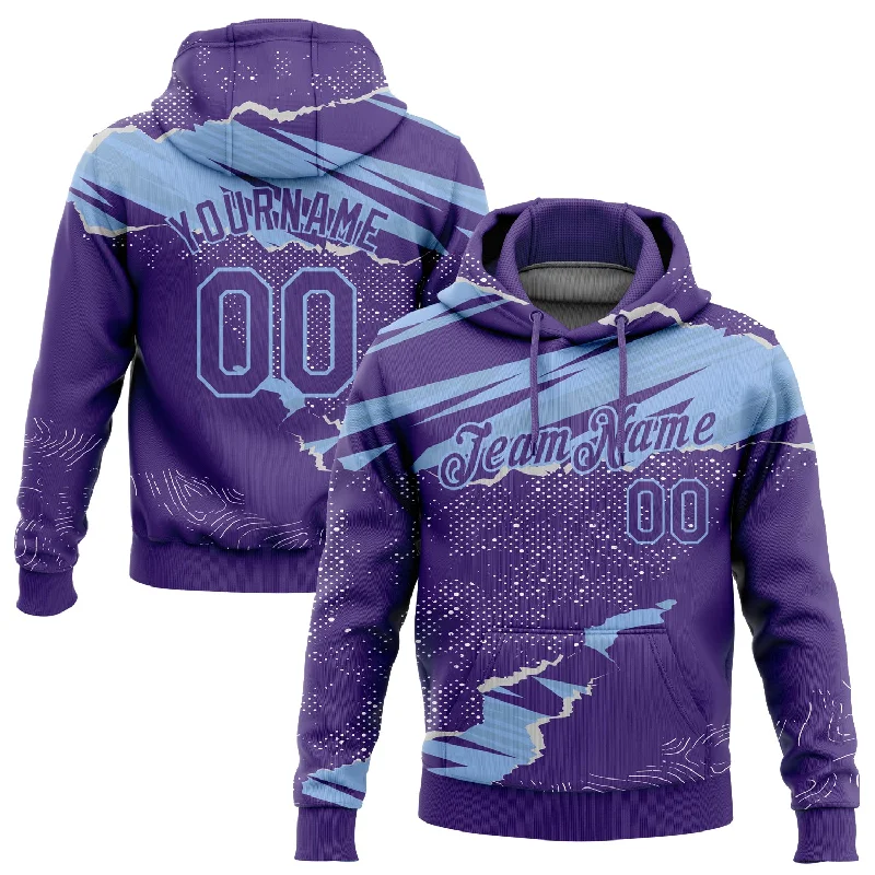 Custom Stitched Purple Light Blue 3D Pattern Design Torn Paper Style Sports Pullover Sweatshirt Hoodie