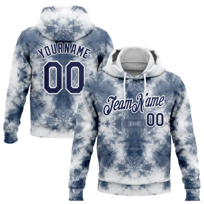 Custom Stitched Tie Dye Navy-White 3D Abstract Style Sports Pullover Sweatshirt Hoodie