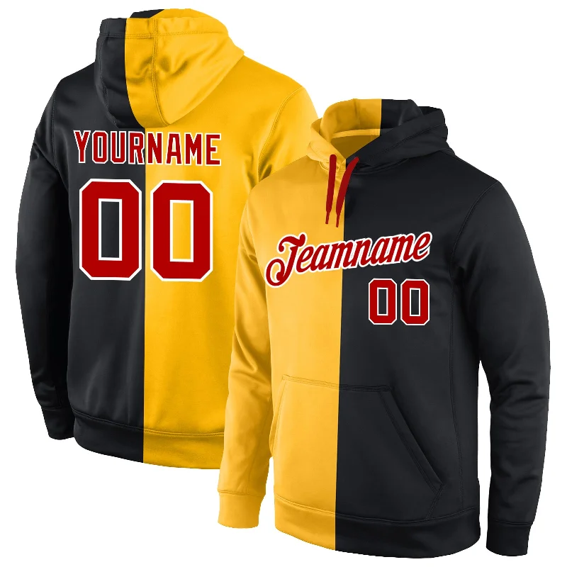 Custom Stitched Gold Red-Black Split Fashion Sports Pullover Sweatshirt Hoodie