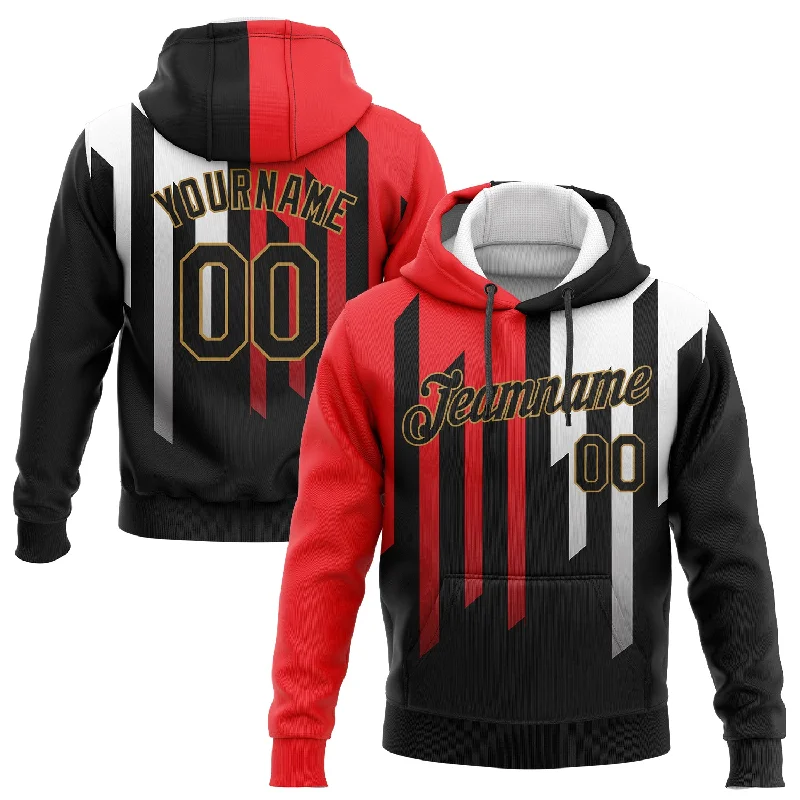 Custom Stitched Red Black Old Gold-White 3D Pattern Design Sports Pullover Sweatshirt Hoodie