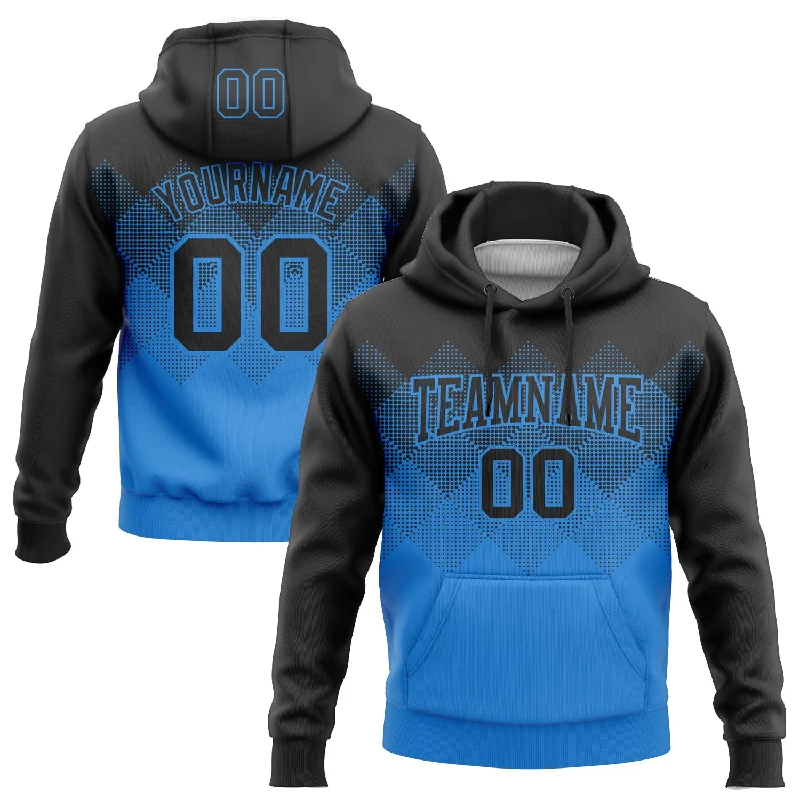 Custom Stitched Black Powder Blue 3D Pattern Design Gradient Square Shape Sports Pullover Sweatshirt Hoodie