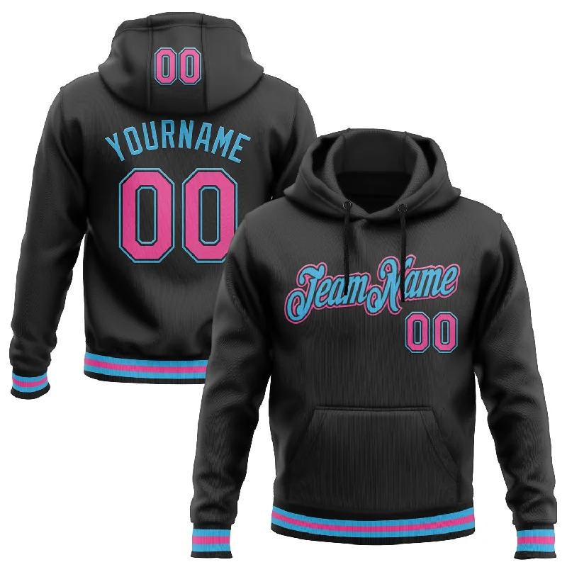 Custom Stitched Black Pink-Sky Blue Sports Pullover Sweatshirt Hoodie